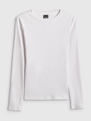 4F Longsleeve slim z prążkowanej dzianiny damski - biały XL