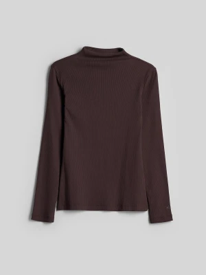 4F Longsleeve slim z prążkowanej dzianiny damski - brązowy XL