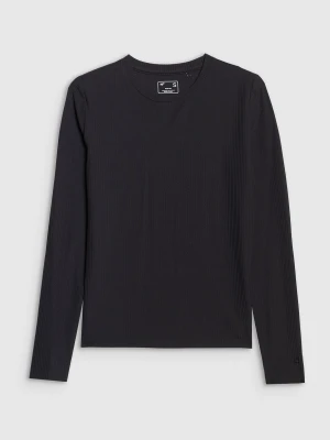 4F Longsleeve slim z prążkowanej dzianiny damski - czarny XS
