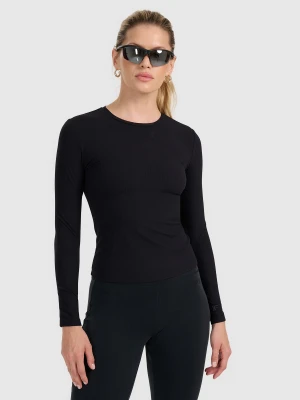 4F Longsleeve slim z prążkowanej dzianiny damski - czarny S