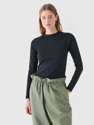 4F Longsleeve slim z prążkowanej dzianiny z modalem damski - czarny XS