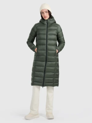 4F Płaszcz puchowy z wypełnieniem naturalnym damski - khaki XXL
