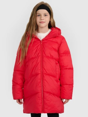 4F Płaszcz puchowy z wypełnieniem syntetycznym dziewczęcy - czerwony 134 (8-9 lat)