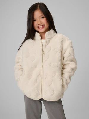 4F Polar sherpa regular ze stójką dziewczęcy - kremowy 122 (6-7 lat) Biały