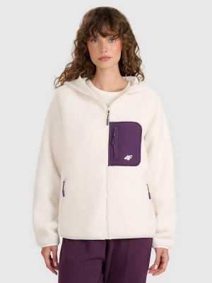 4F Polar sherpa z kapturem regular damski - biały XL