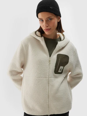 4F Polar sherpa z kapturem regular damski - biały XL