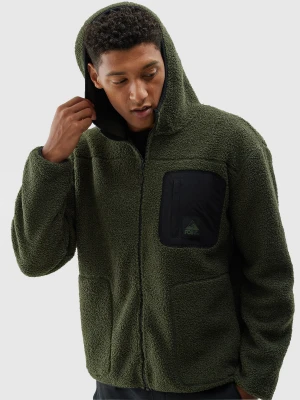 4F Polar sherpa z kapturem regular męski - oliwkowy/khaki 3XL