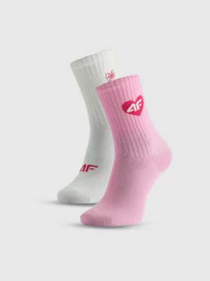 4F Skarpetki długie (2-pack) dziewczęce - biały+różowy 35-37