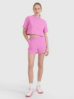 4F Spodenki dresowe z waflowej dzianiny damskie - różowe L