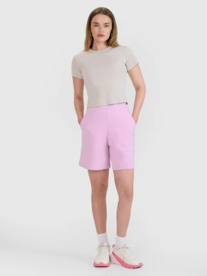 4F Spodenki dresowe ze strukturalnej dzianiny damskie - różowe S