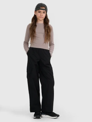 4F Spodnie casual cargo dziewczęce - czarne 140 (9-10 lat)