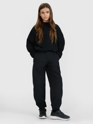 4F Spodnie casual joggery z szerokimi nogawkami dziewczęce - czarne 122 (6-7 lat)