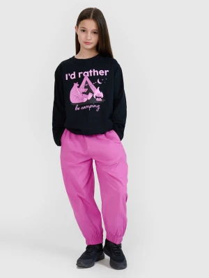 4F Spodnie casual joggery z szerokimi nogawkami dziewczęce - różowe 140 (9-10 lat)