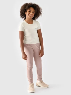 4F Spodnie dresowe joggery dziewczęce - beżowe 122 (6-7 lat)