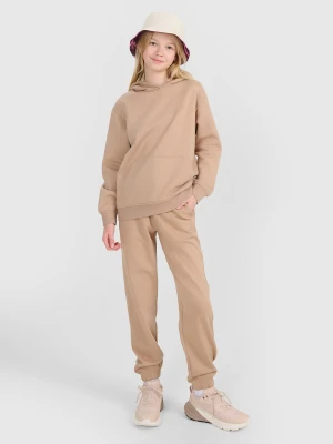 4F Spodnie dresowe joggery dziewczęce - beżowe 146 (10-11 lat)