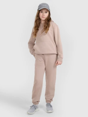 4F Spodnie dresowe joggery dziewczęce - beżowe 134 (8-9 lat)