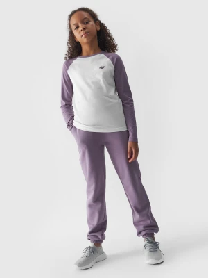 4F Spodnie dresowe joggery dziewczęce - fioletowe 146 (10-11 lat)