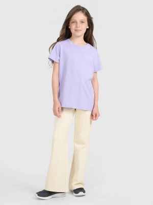 4F Spodnie dresowe z szerokimi nogawkami dziewczęce - beżowe 128 (7-8 lat)