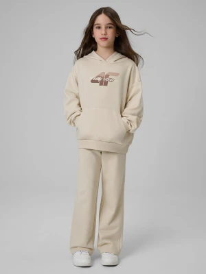 4F Spodnie dresowe z szerokimi nogawkami dziewczęce - beżowe 122 (6-7 lat)