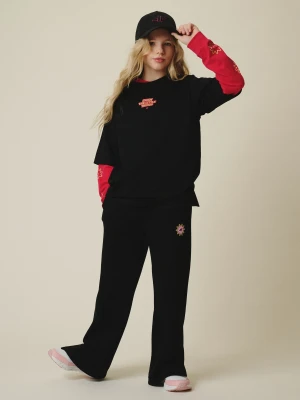 4F Spodnie dresowe z szerokimi nogawkami dziewczęce - czarne 152 (11-12 lat)