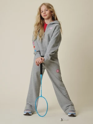 4F Spodnie dresowe z szerokimi nogawkami dziewczęce - szare 134 (8-9 lat)