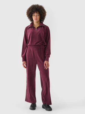 4F Spodnie dresowe z weluru z szerokimi nogawkami damskie - czerwone XL