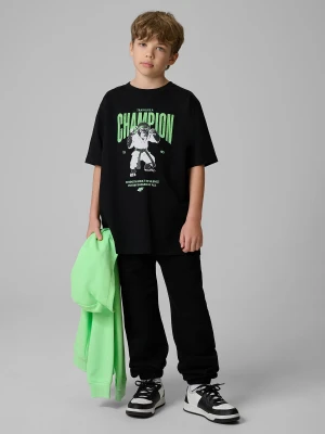 4F Spodnie dresowe ze strukturalnej dzianiny chłopięce - czarne 134 (8-9 lat)