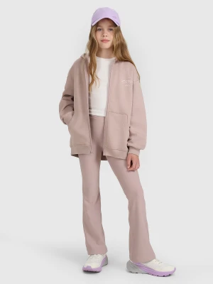 4F Spodnie z rozszerzanymi nogawkami z prążkowanej dzianiny dziewczęce - beżowe 146 (10-11 lat)