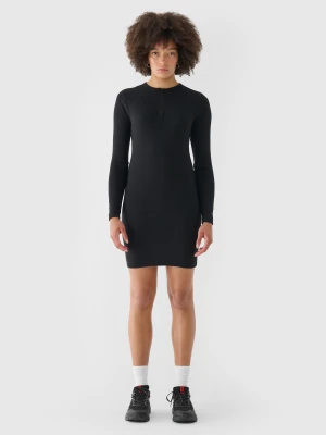 4F Sukienka midi z prążkowanej dzianiny damska - czarna XS