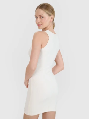 4F Sukienka mini z prążkowanej dzianiny damska - biała S