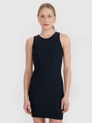 4F Sukienka mini z prążkowanej dzianiny damska - czarna XS
