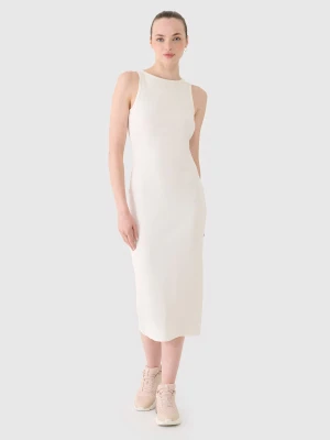 4F Sukienka z prążkowanej dzianiny damska - biała S