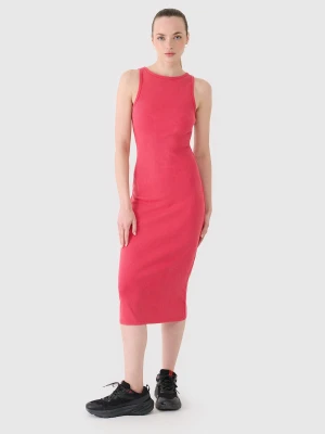 4F Sukienka z prążkowanej dzianiny damska - różowa L