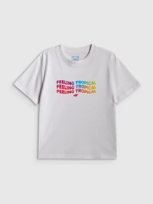 4F T-shirt boxy z nadrukiem damski - biały M