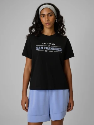 4F T-shirt boxy z nadrukiem damski - czarny M