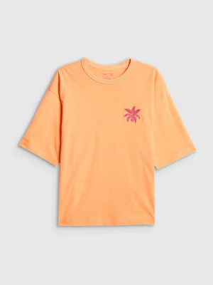 4F T-shirt boxy z nadrukiem damski - pomarańczowy S