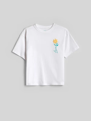 4F T-shirt boxy z nadrukiem dziewczęcy - biały 134 / 140 (8-10 lat)