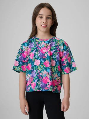4F T-shirt boxy z nadrukiem dziewczęcy - multikolor 122/128 (6-8 lat)