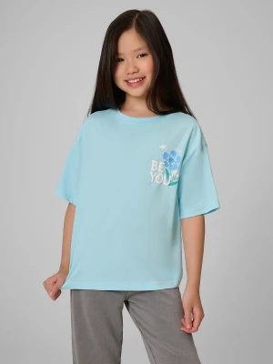 4F T-shirt boxy z nadrukiem dziewczęcy - niebieski 146 / 152 (10-12 lat)