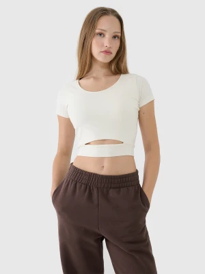 4F T-shirt crop top gładki damski - biały L