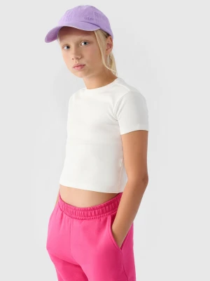 4F T-shirt gładki dziewczęcy - biały 134 (8-9 lat)