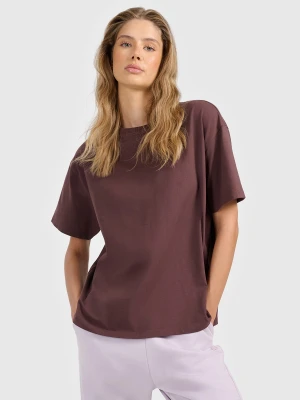 4F T-shirt loose gładki damski - brązowy L