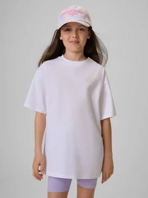 4F T-shirt loose gładki dziewczęcy - biały 122/128 (6-8 lat)