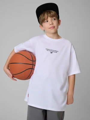 4F T-shirt loose z nadrukiem chłopięcy - biały 158/164 (12-14 lat)