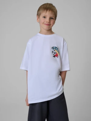 4F T-shirt loose z nadrukiem chłopięcy - biały 146/152 (10-12 lat)