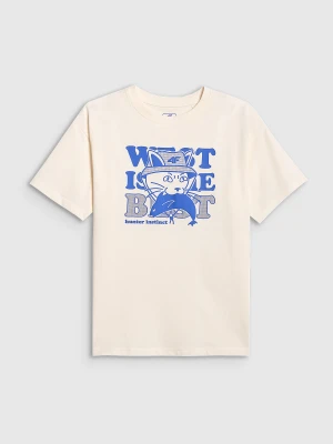 4F T-shirt loose z nadrukiem chłopięcy - biały 164 (13-14 lat)