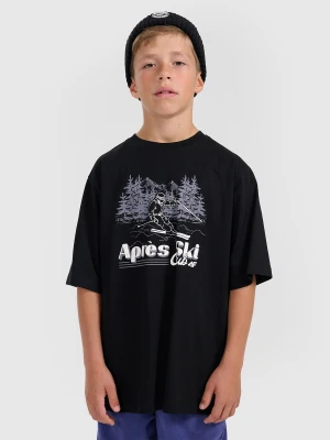 4F T-shirt loose z nadrukiem chłopięcy - czarny 122/128 (6-8 lat)