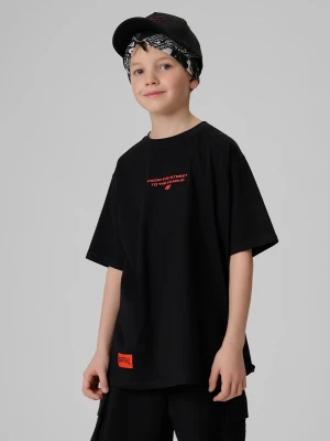 4F T-shirt loose z nadrukiem chłopięcy - czarny 146/152 (10-12 lat)