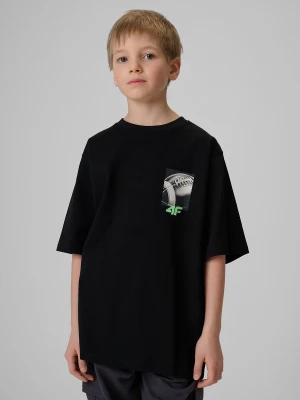 4F T-shirt loose z nadrukiem chłopięcy - czarny 122/128 (6-8 lat)