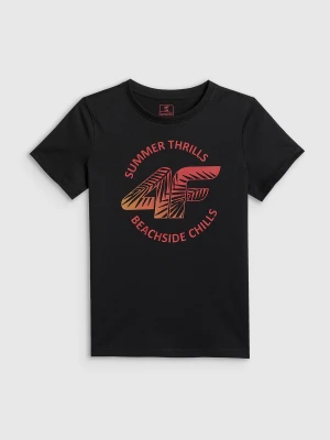 4F T-shirt loose z nadrukiem chłopięcy - czarny 140 (9-10 lat)